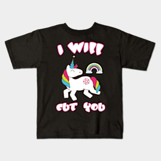 Funny Emo Unicorn Saying I Will Cut You Kids T-Shirt